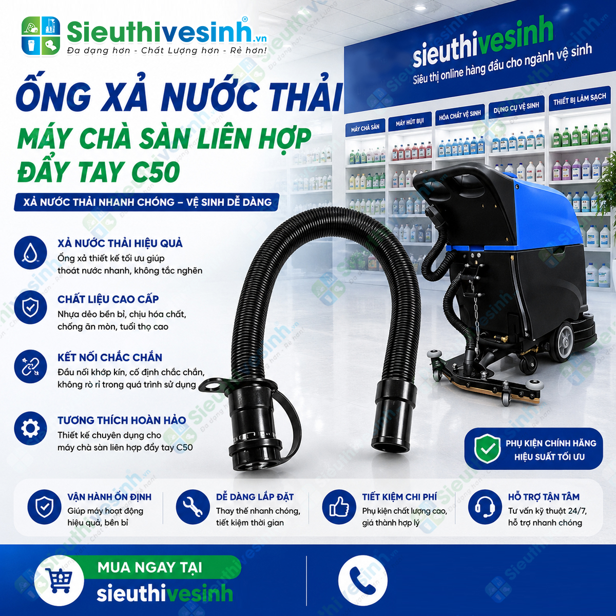 Ống xả nước thải máy chà sàn liên hợp C50