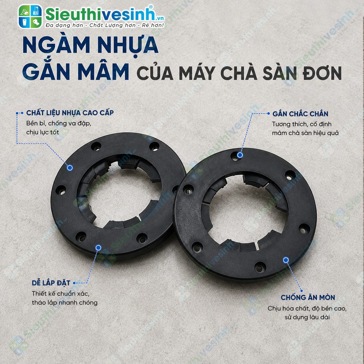 Ngàm nhựa gắn mâm máy chà sàn đơn