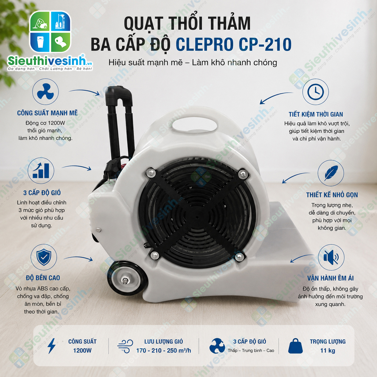 Quạt thổi thảm ba cấp độ CLEPRO CP-210