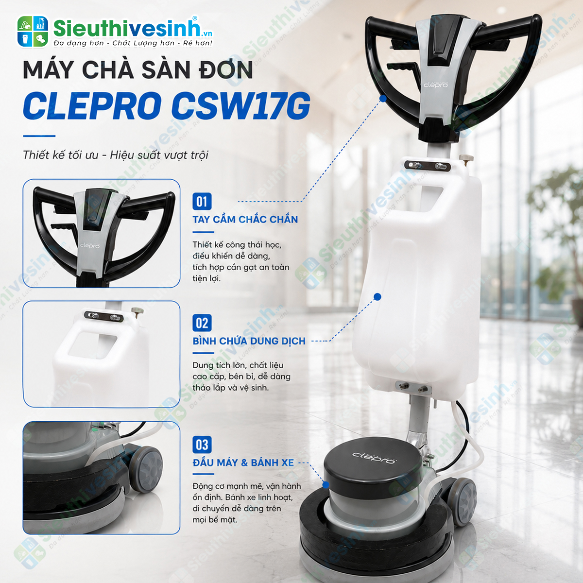 Máy chà sàn đơn CLEPRO CSW17G cầm tay