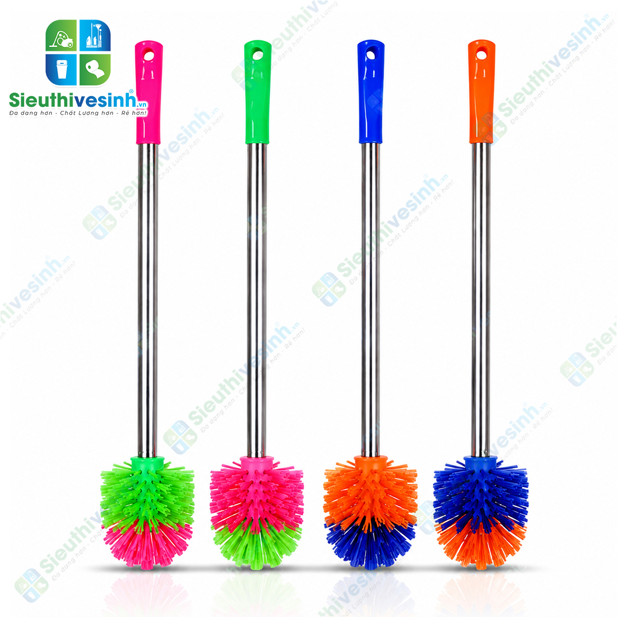 Cây chà toilet tròn cán inox dài với đầu cước bền chắc giúp làm sạch bồn cầu và khu vực vệ sinh nhanh chóng, hiệu quả