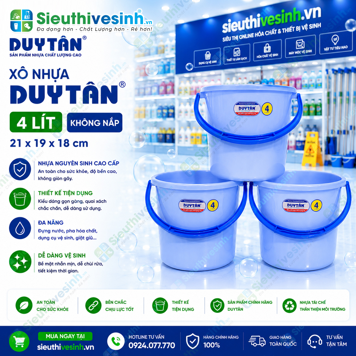 Xô nhựa 4 lít Duy Tân không nắp chính hãng