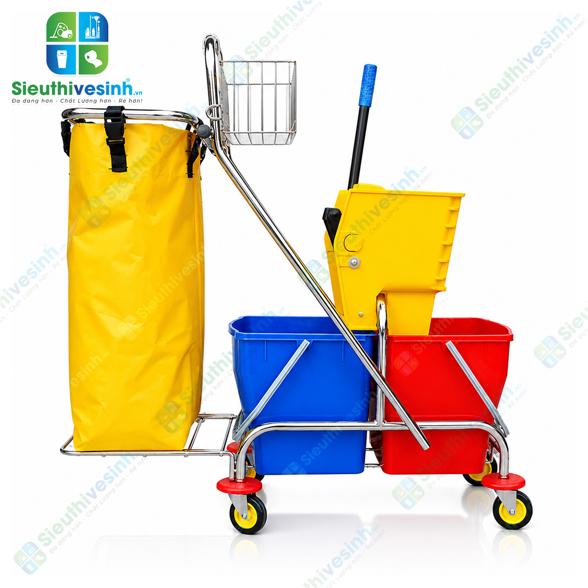 Xe vắt nước 2 ngăn CLEPROX CX-58B tích hợp túi đựng rác lớn, giúp lau sàn và thu gom rác đồng thời, nâng cao hiệu quả vệ sinh chuyên nghiệp.
