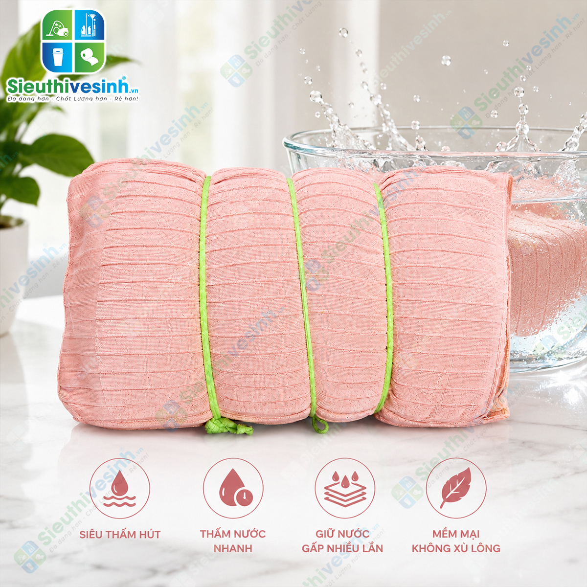 Khăn lau đa năng Microfiber 40x60cm khổ lớn với khả năng thấm hút nước nhanh, không đổ lông, lau sạch hiệu quả trên nhiều bề mặt khác nh