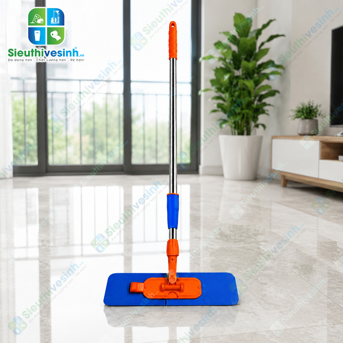 Cây lau san hô 45cm bản nhựa rút với cán inox điều chỉnh từ 80cm đến 150cm, phù hợp cho vệ sinh gia đình và công nghiệp.