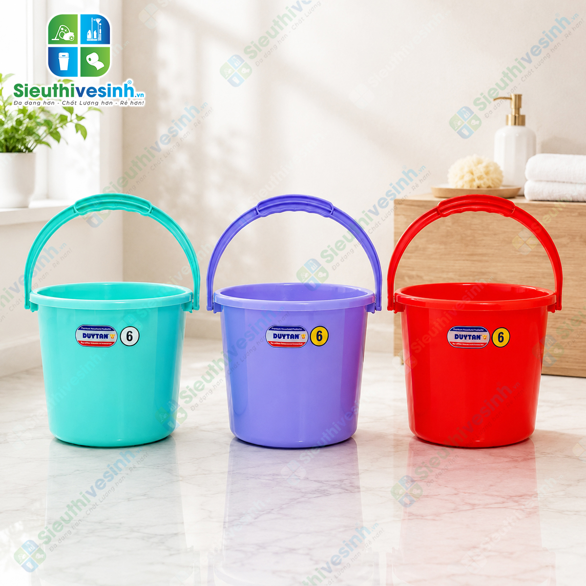 Xô nhựa Duy Tân 6 lít không nắp kích thước 23.7 x 21.7 x 19.8 cm