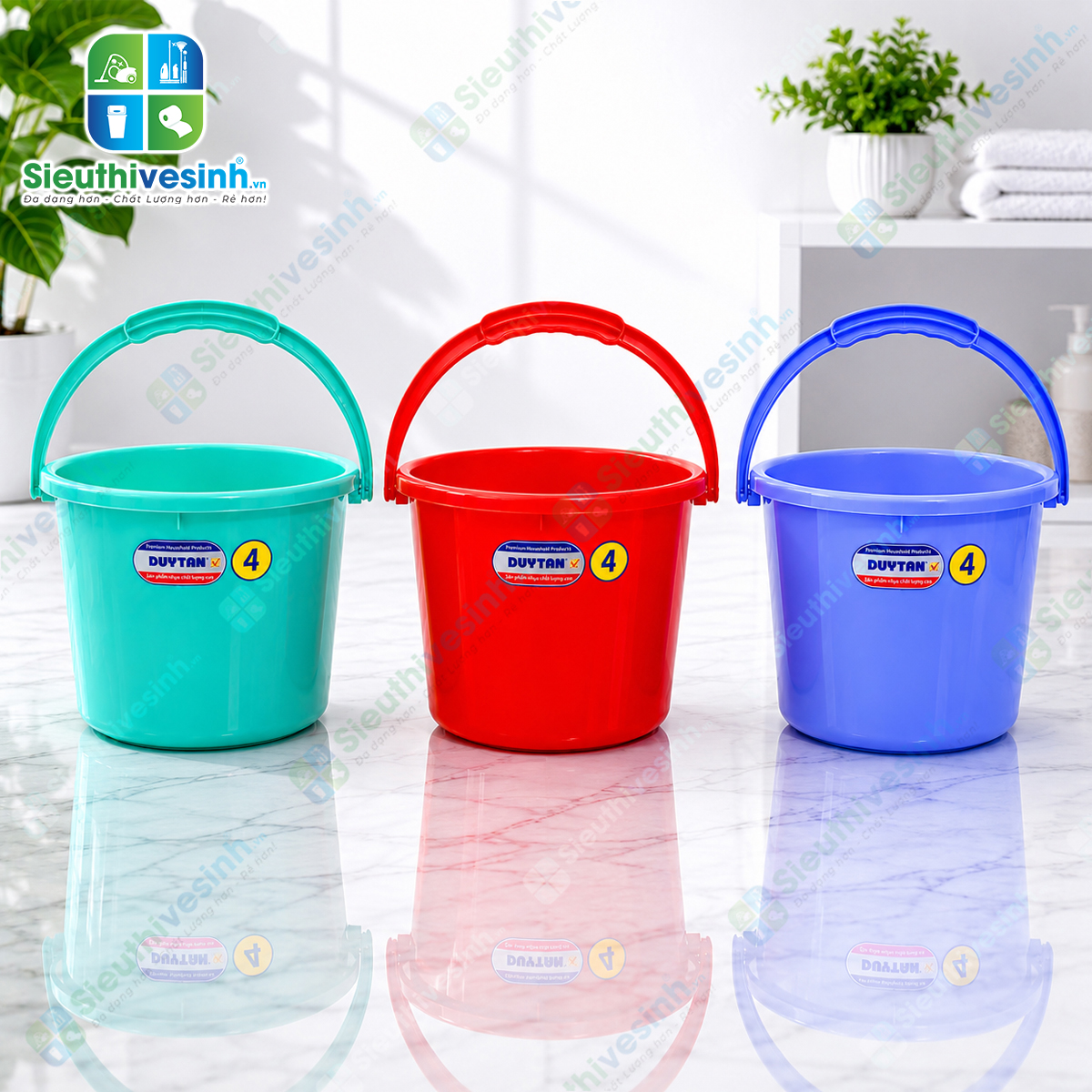 Xô nhựa 4 lít Duy Tân không nắp được sản xuất từ nhựa PP cao cấp, bền chắc, phù hợp sử dụng trong gia đình, khách sạn, nhà hàng và công việc vệ sinh công nghiệp