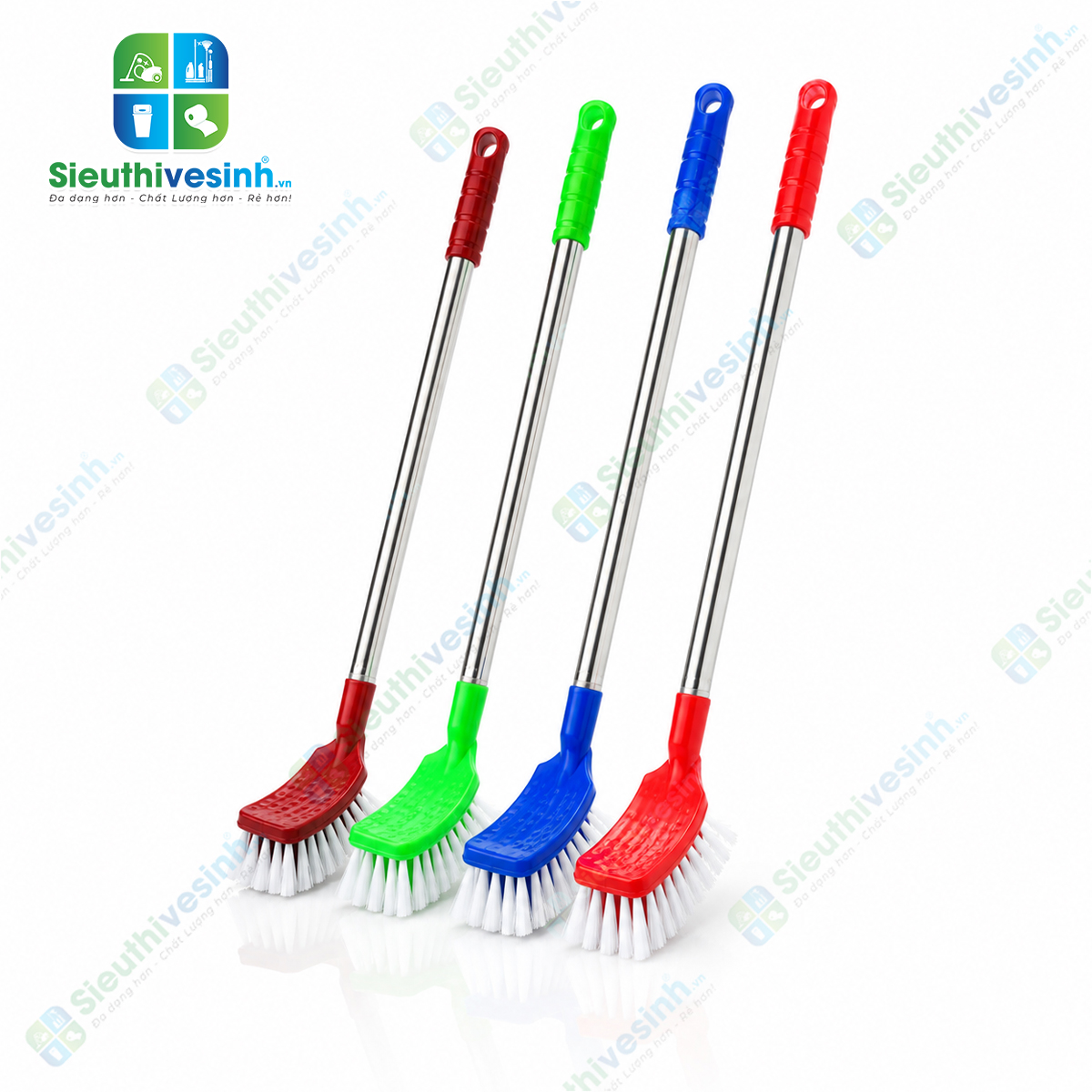 Cây chà toilet tròn cán inox dài với đầu cước bền chắc giúp làm sạch bồn cầu và khu vực vệ sinh nhanh chóng, hiệu quả.