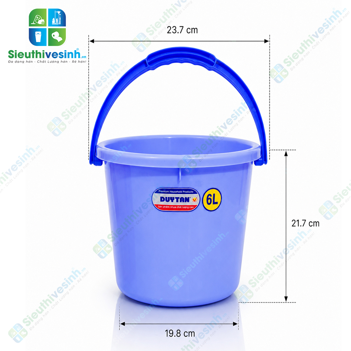 Xô nhựa Duy Tân 6 lít không nắp kích thước 23.7 x 21.7 x 19.8 cm