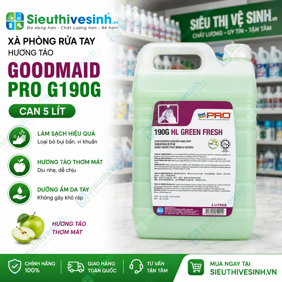 Nước rửa tay hương táo Goodmaid PRO GMP 190G HL
