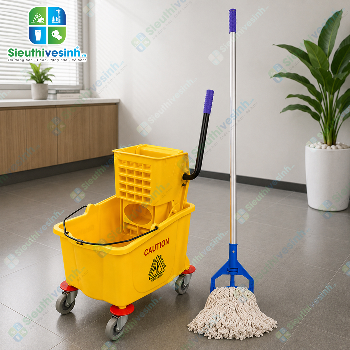Xe đẩy vắt cây lau nhà CLEPROX CX-32 dung tích 32 lít, nhựa ABS cao cấp, bộ ép nước chắc chắn, phù hợp cho vệ sinh công nghiệp và thương mại.