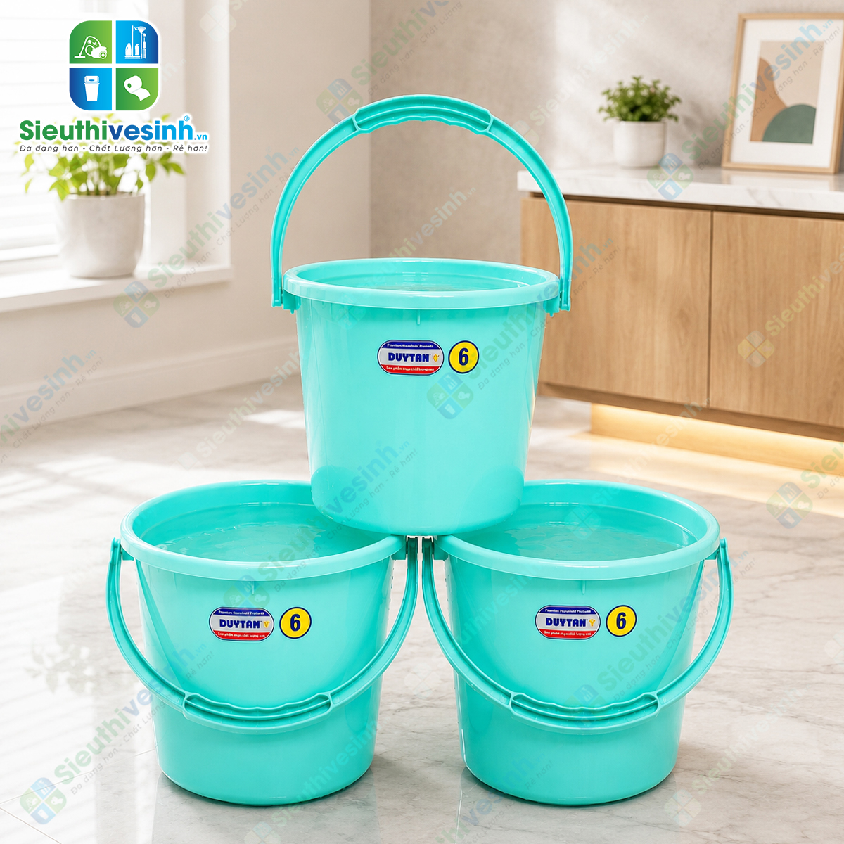 Xô nhựa Duy Tân 6 lít không nắp kích thước 23.7 x 21.7 x 19.8 cm