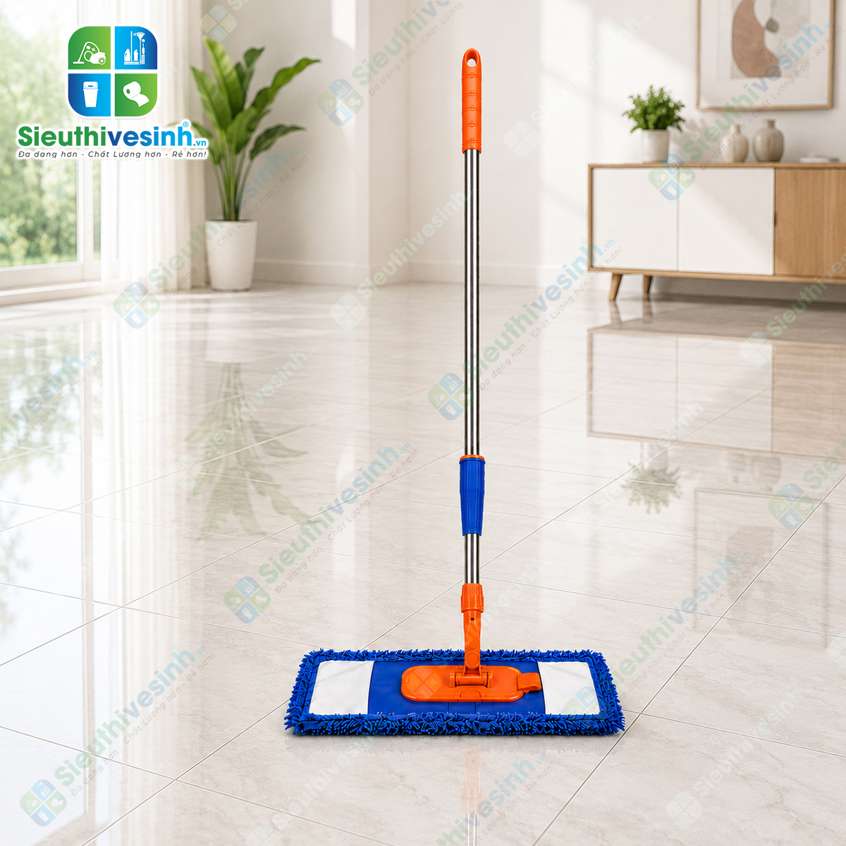 Bộ cây lau san hô 45cm bản nhựa rút kèm miếng lau microfiber siêu thấm hút, giúp lau sàn nhanh sạch và tiết kiệm thời gian vệ sinh.