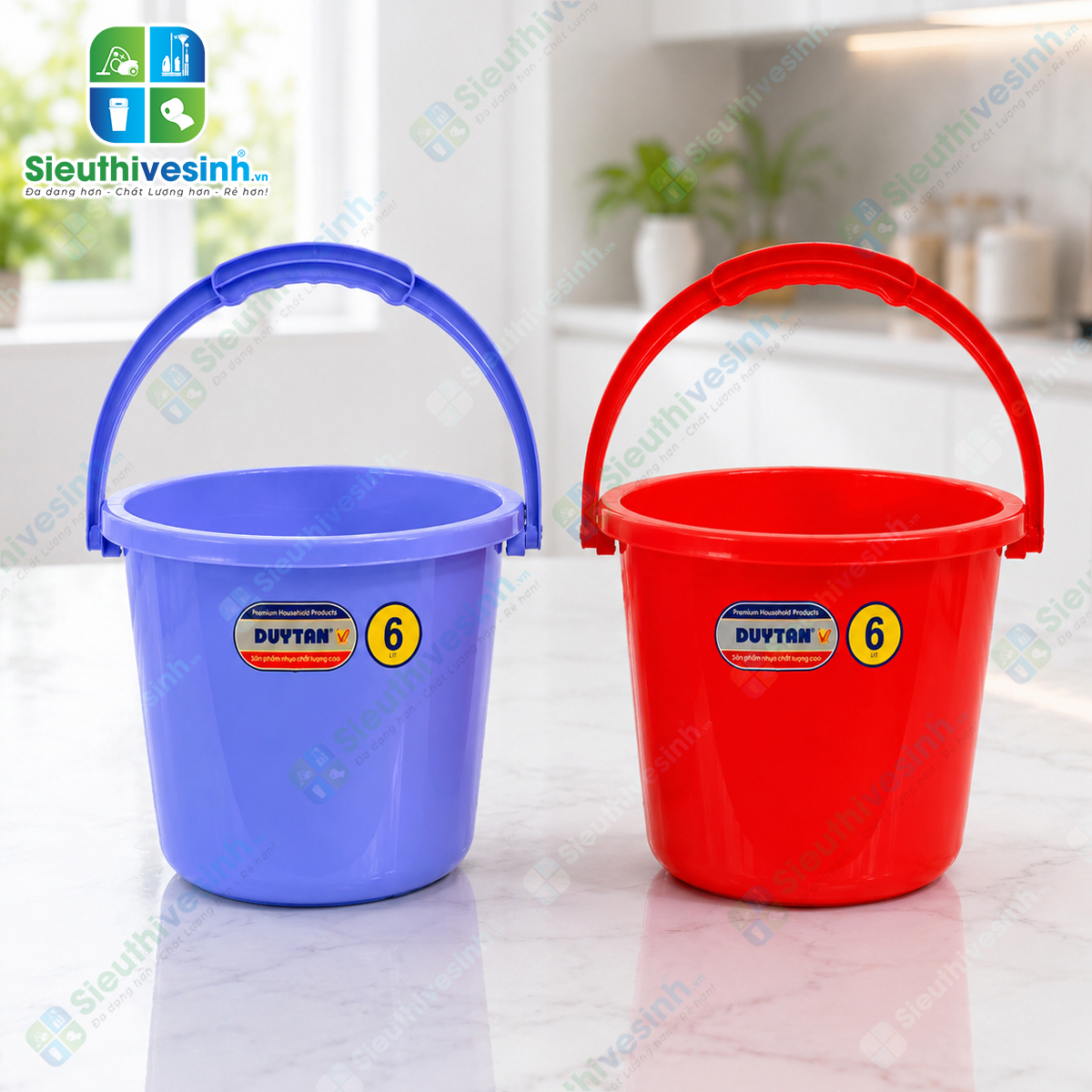 Xô nhựa Duy Tân 6 lít không nắp kích thước 23.7 x 21.7 x 19.8 cm