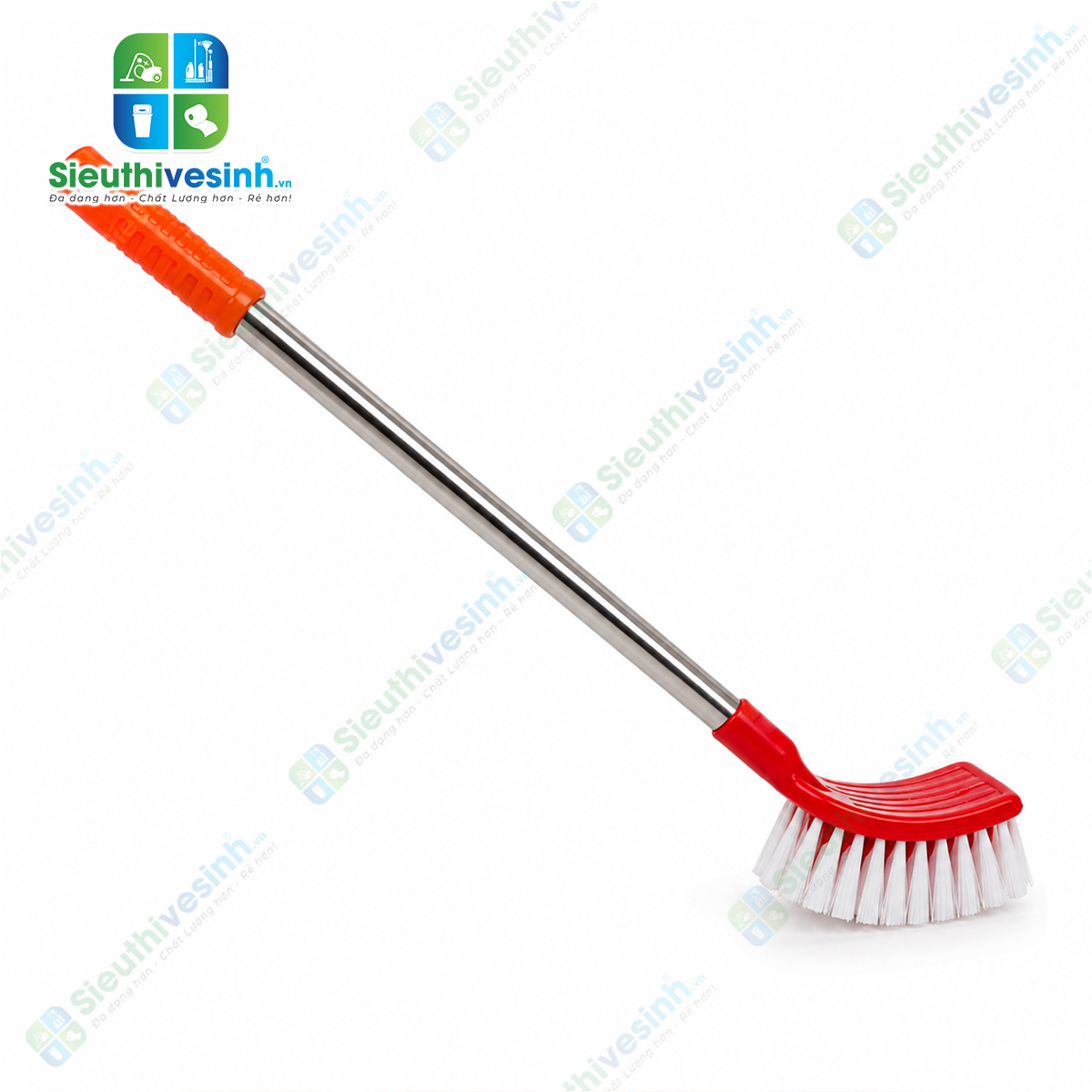 Cây chà toilet tròn cán inox dài với đầu cước bền chắc giúp làm sạch bồn cầu và khu vực vệ sinh nhanh chóng, hiệu quả.