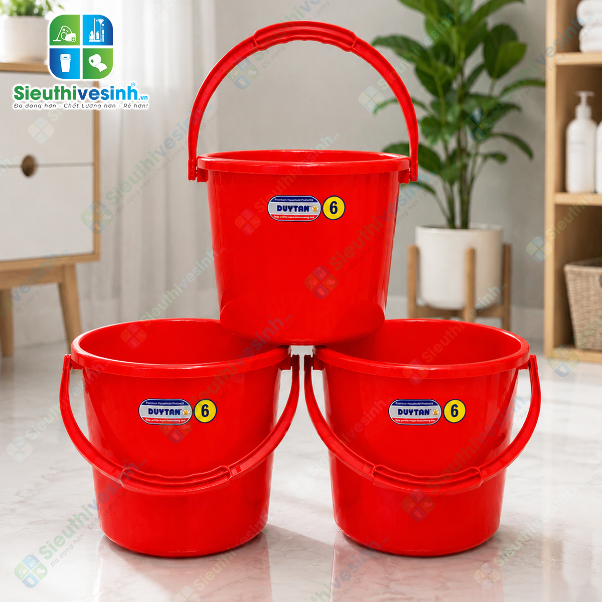 Xô nhựa Duy Tân 6 lít không nắp kích thước 23.7 x 21.7 x 19.8 cm