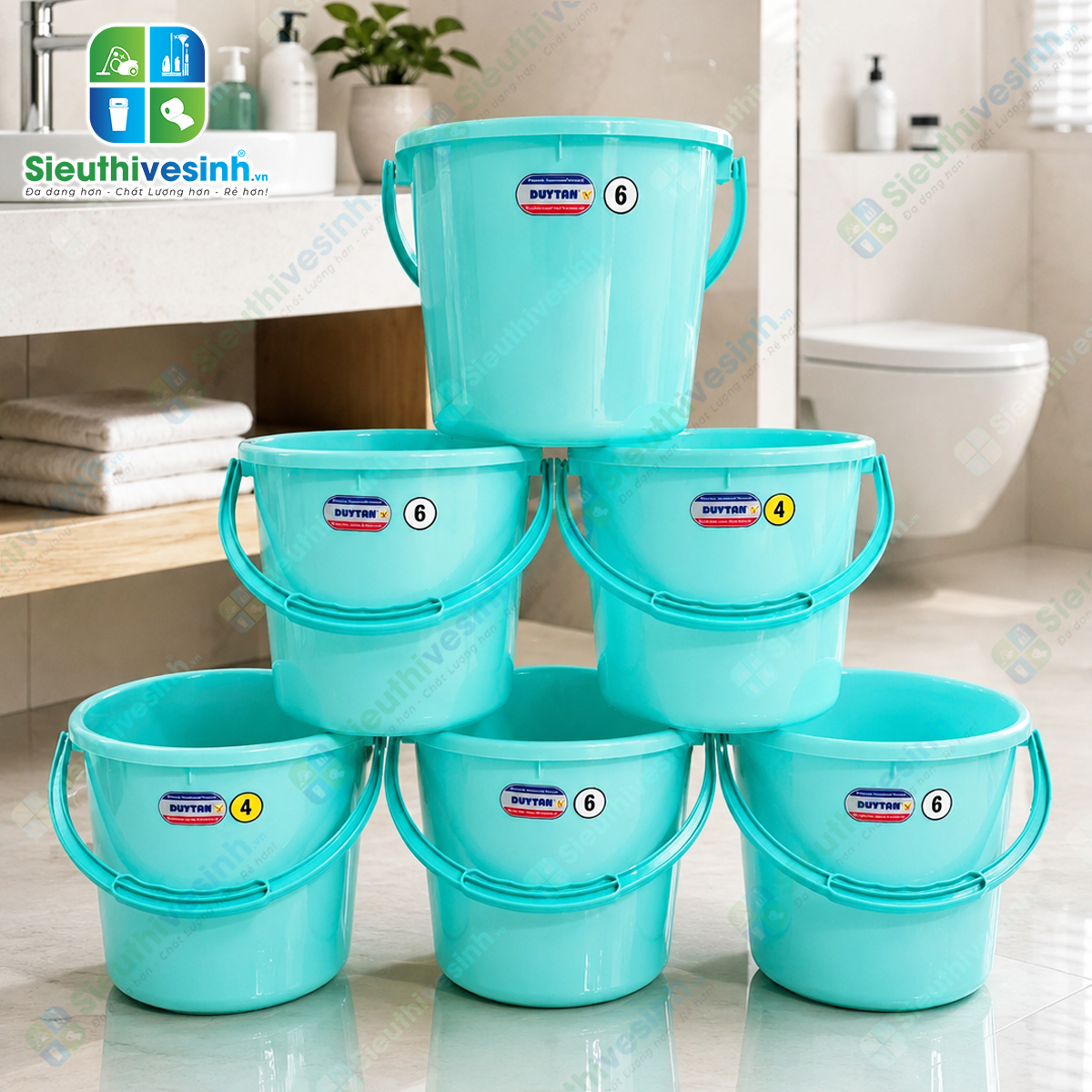 Xô nhựa Duy Tân 6 lít không nắp kích thước 23.7 x 21.7 x 19.8 cm