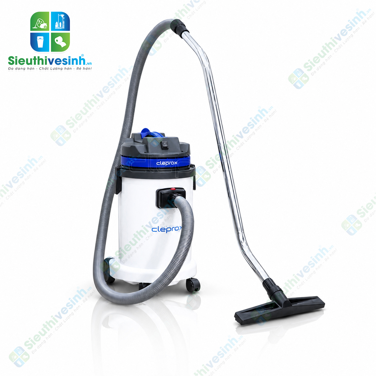 Máy hút bụi CleproX X-1/45 thùng nhựa dung tích 30 lít, công suất 1800W, chuyên dùng cho vệ sinh công nghiệp, hút bụi khô và hút nước hiệu quả.