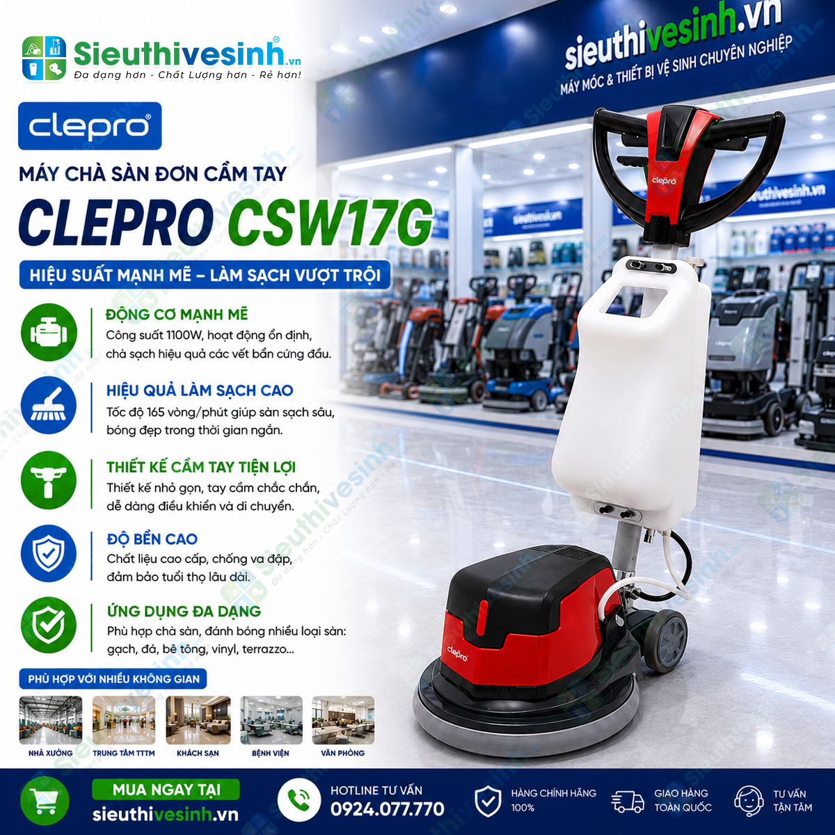 Máy chà sàn - thảm công nghiệp CLEPRO CS17R