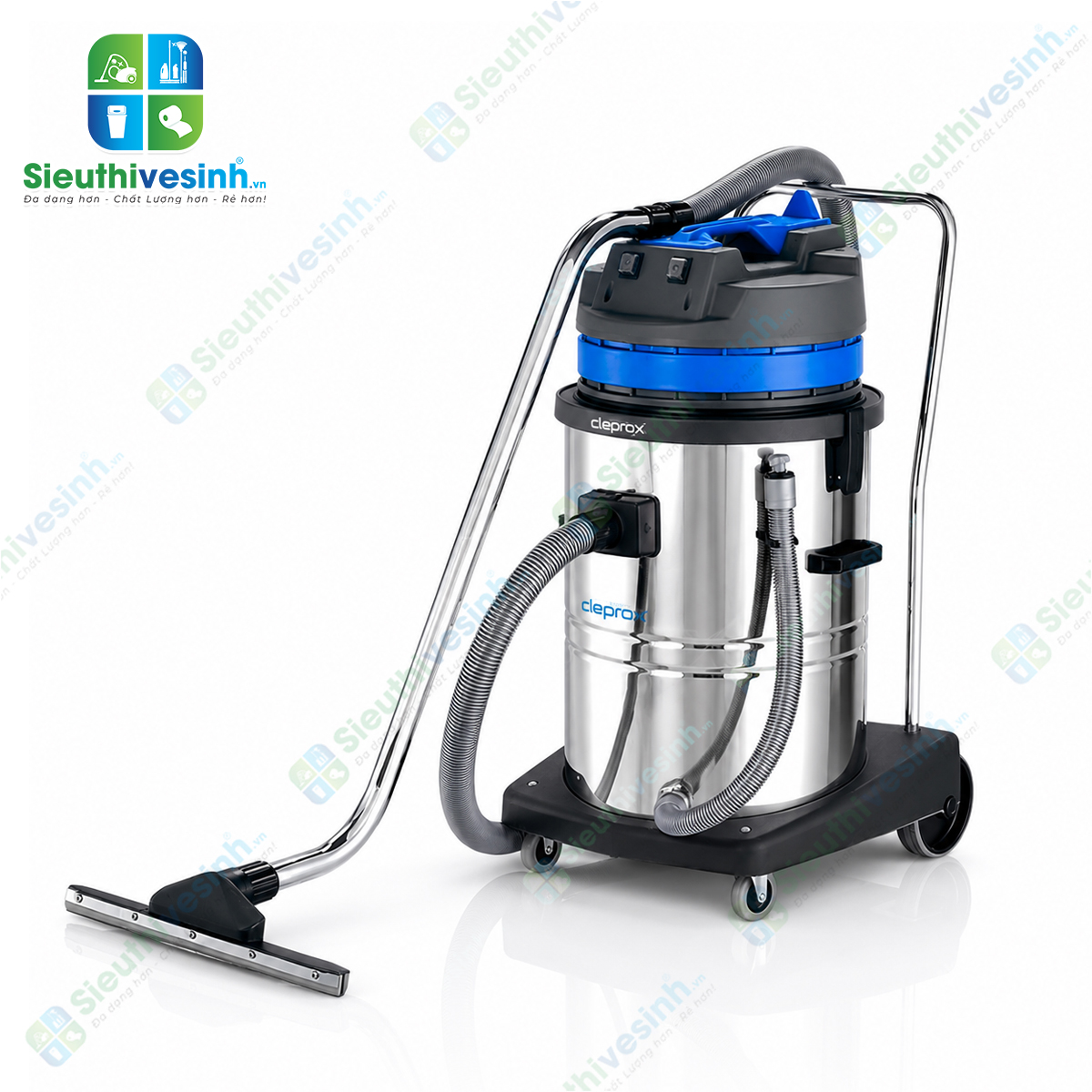 Máy hút bụi CleproX X-2/75 thùng inox dung tích 70 lít, công suất 3200W, chuyên dùng cho vệ sinh công nghiệp, hút bụi khô và hút nước hiệu quả