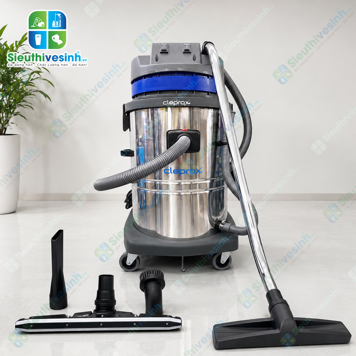 Máy hút bụi CleproX X-2/75 thùng inox 70L sở hữu công suất 3200W với khả năng hút bụi khô và hút nước mạnh mẽ, phù hợp cho môi trường vệ sinh công nghiệp.