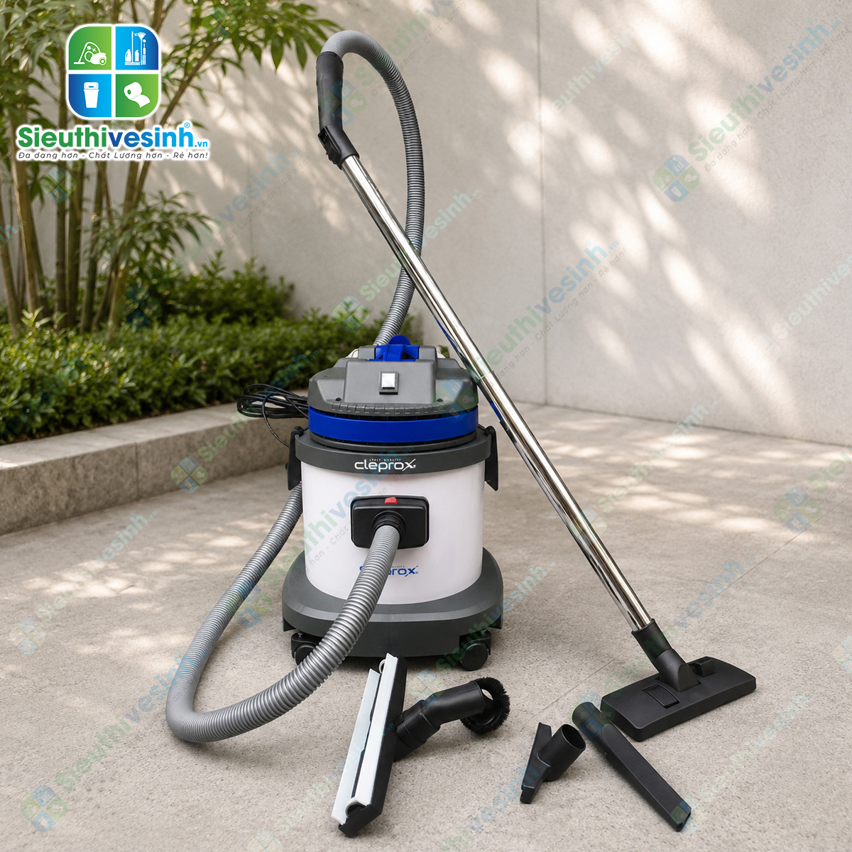 Máy hút bụi CleproX X-1/25 thùng nhựa dung tích 25 lít, công suất 1800W, phù hợp cho văn phòng, cửa hàng, khách sạn và công tác vệ sinh chuyên nghiệp.