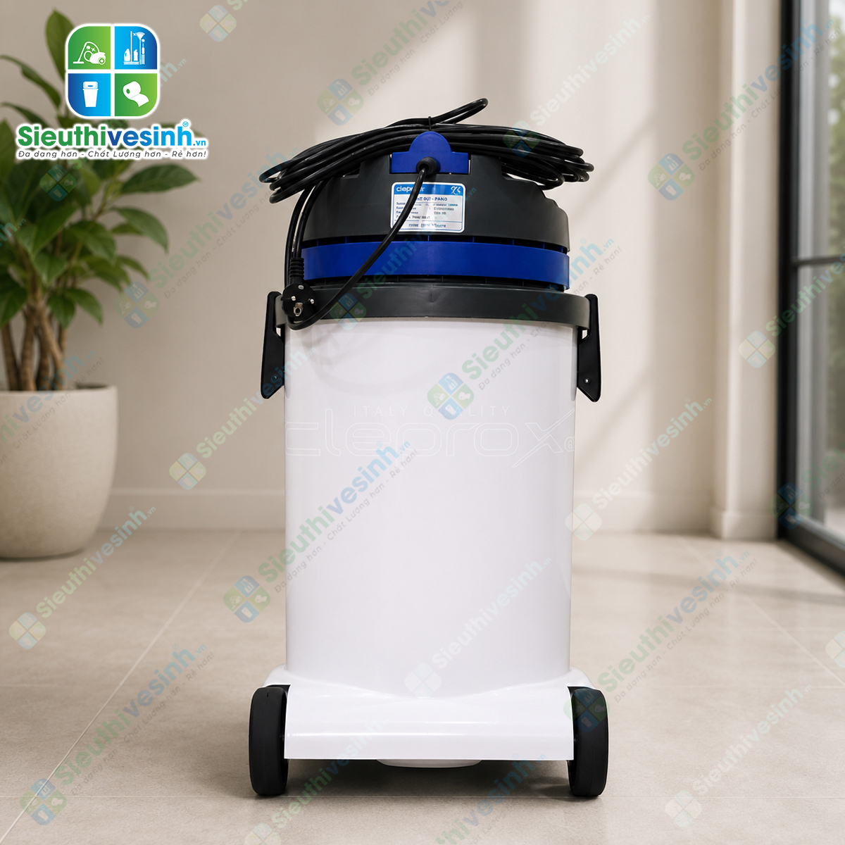 Máy hút bụi CleproX X-1/45 thùng nhựa dung tích 30 lít, công suất 1800W, chuyên dùng cho vệ sinh công nghiệp, hút bụi khô và hút nước hiệu quả.