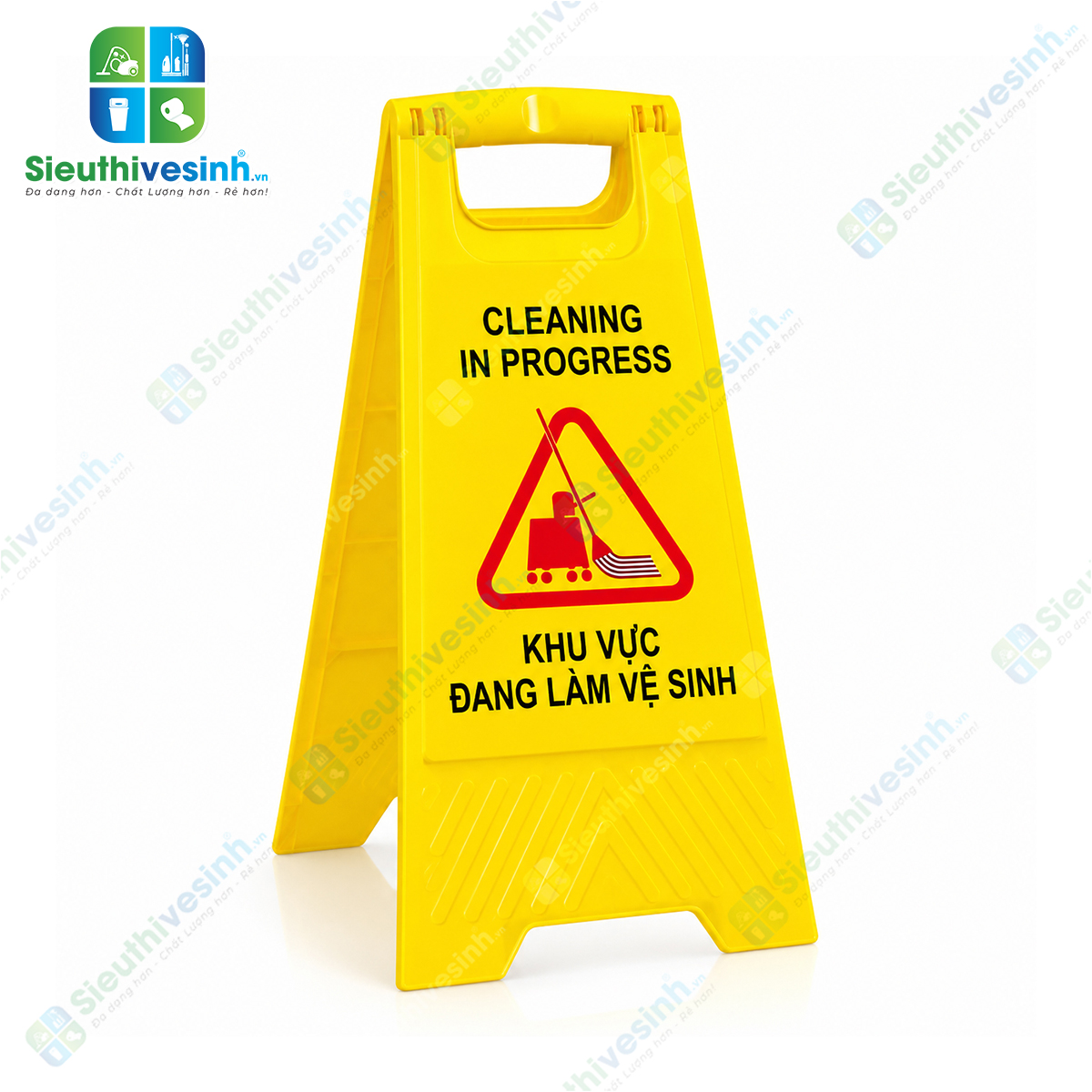 Biển báo chữ A "Khu vực đang làm vệ sinh" giúp cảnh báo khu vực đang lau dọn, hạn chế người qua lại và đảm bảo an toàn trong quá trình vệ sinh.