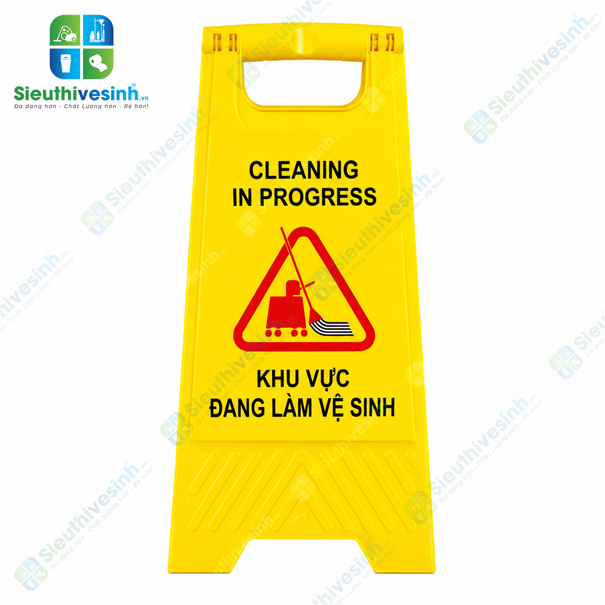 Biển báo chữ A "Khu vực đang làm vệ sinh" giúp cảnh báo khu vực đang lau dọn, hạn chế người qua lại và đảm bảo an toàn trong quá trình vệ sinh.