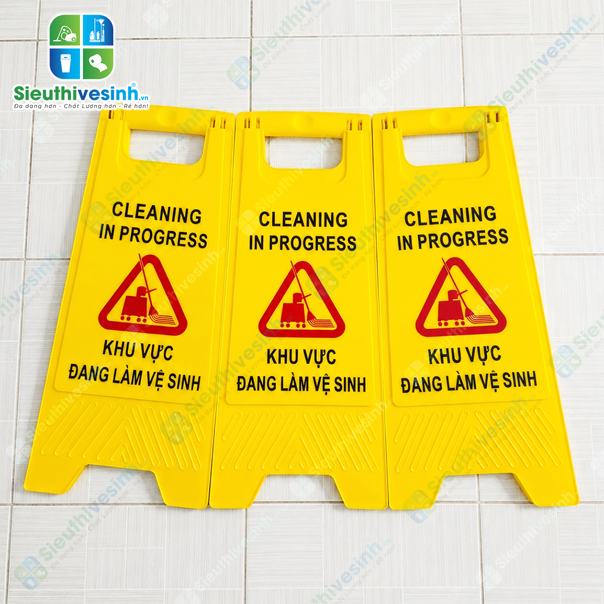 Biển báo chữ A "Khu vực đang làm vệ sinh" giúp cảnh báo khu vực đang lau dọn, hạn chế người qua lại và đảm bảo an toàn trong quá trình vệ sinh.