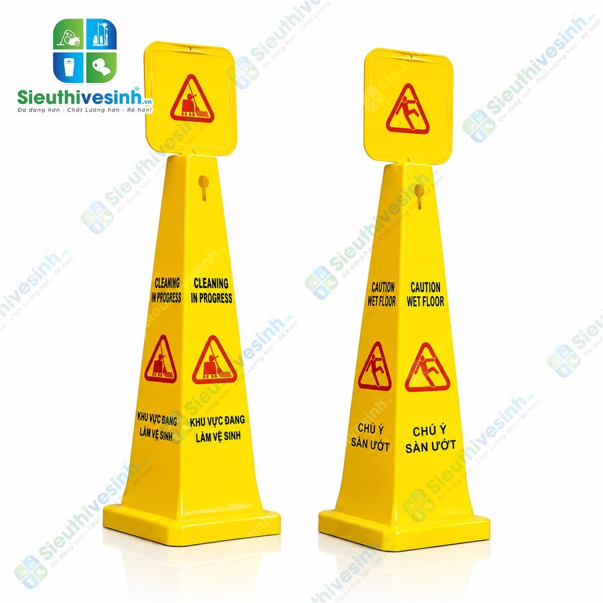 Biển báo khu vực đang làm vệ sinh hình trụ giúp cảnh báo từ mọi hướng, nâng cao an toàn trong quá trình vệ sinh và lau sàn.