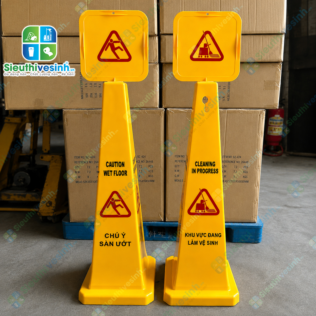 Biển báo khu vực đang làm vệ sinh hình trụ giúp cảnh báo từ mọi hướng, nâng cao an toàn trong quá trình vệ sinh và lau sàn.