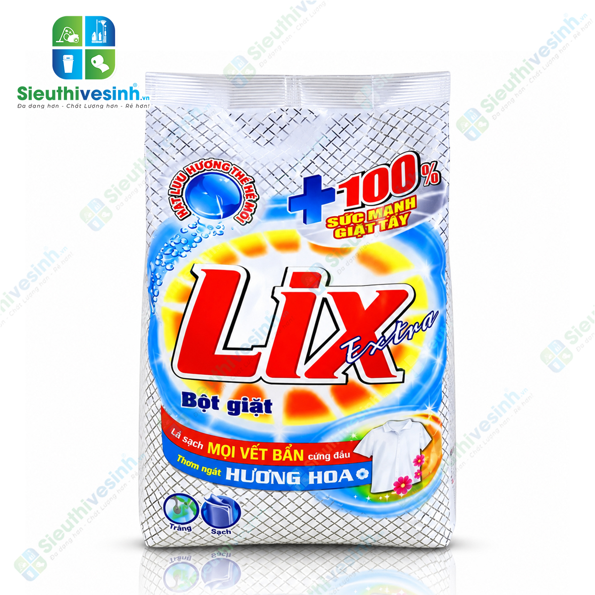 Bột Giặt Lix Đậm Đặc Hương Hoa 550g – hỗ trợ làm sạch quần áo và mang lại hương hoa dễ chịu sau khi giặt.