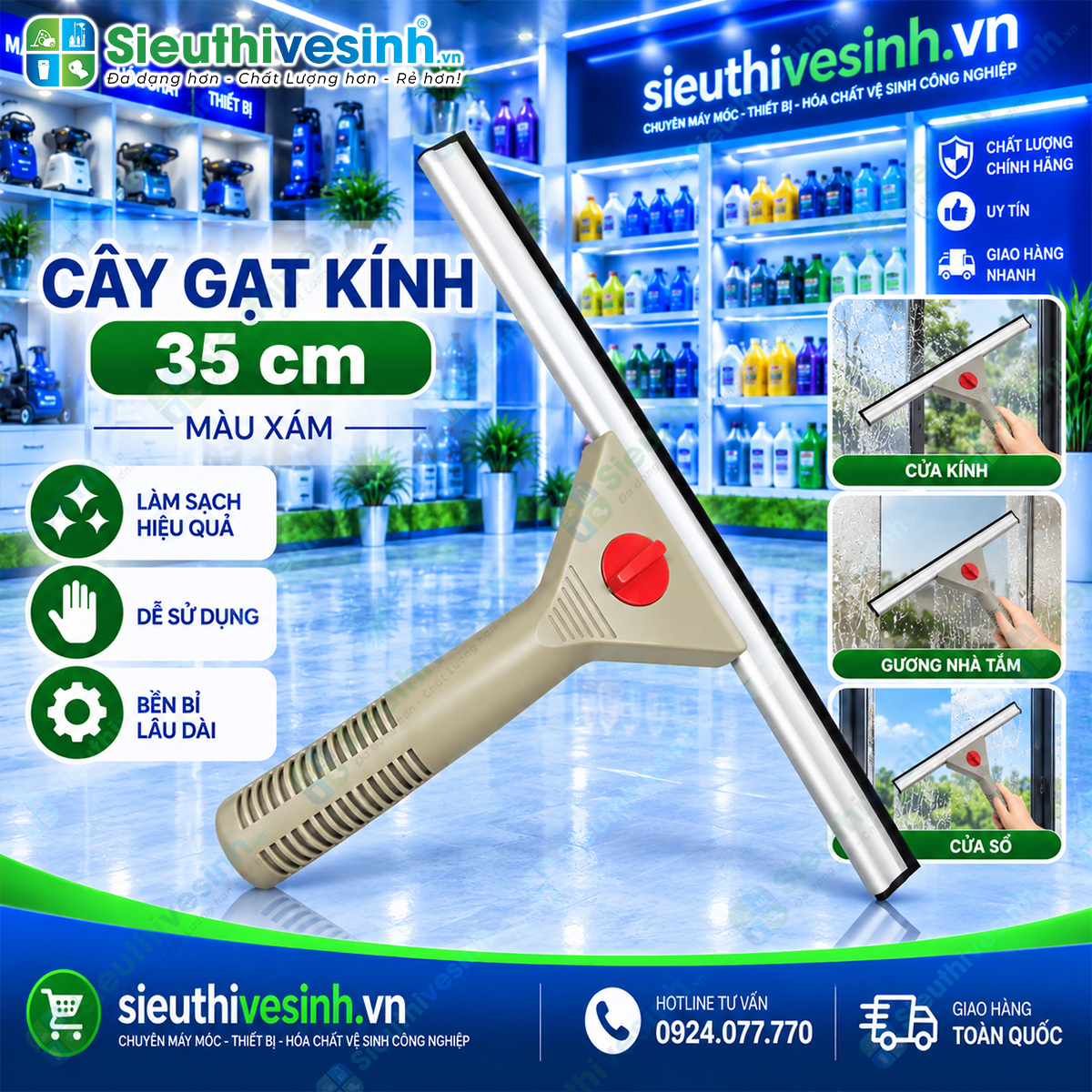 Cây gạt kính 35cm màu xám, dụng cụ gạt nước trên cửa kính, vách kính và kính nhà tắm.