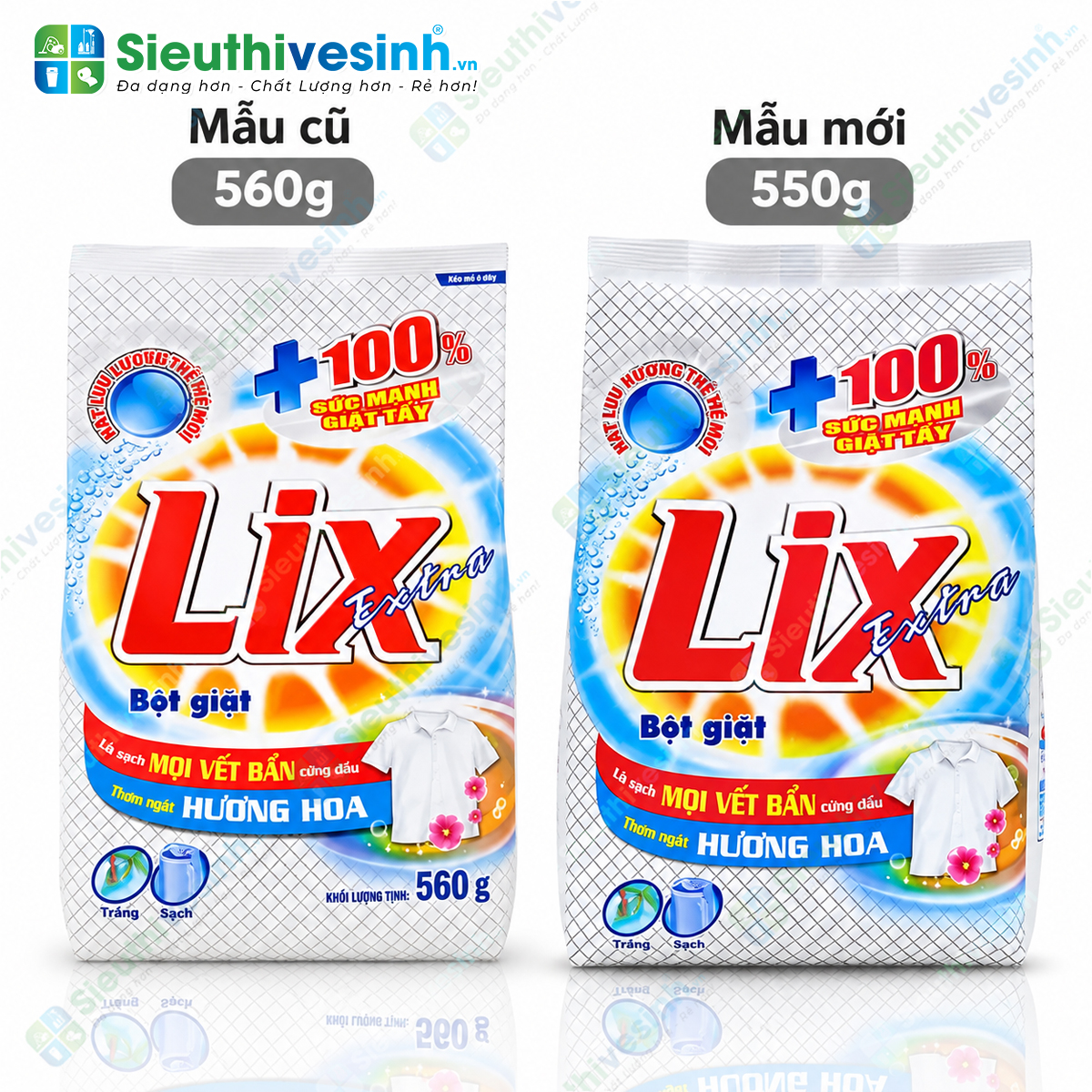Bột Giặt Lix Đậm Đặc Hương Hoa 550g – hỗ trợ làm sạch quần áo và mang lại hương hoa dễ chịu sau khi giặt.