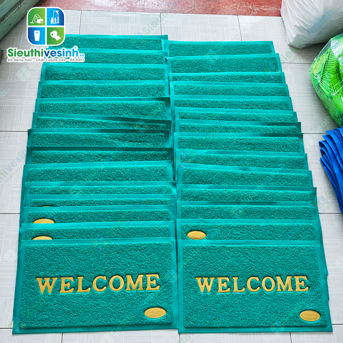 Thảm Welcome kích thước 40x60cm, phù hợp làm thảm chùi chân cửa ra vào, văn phòng, cửa hàng và gia đình.