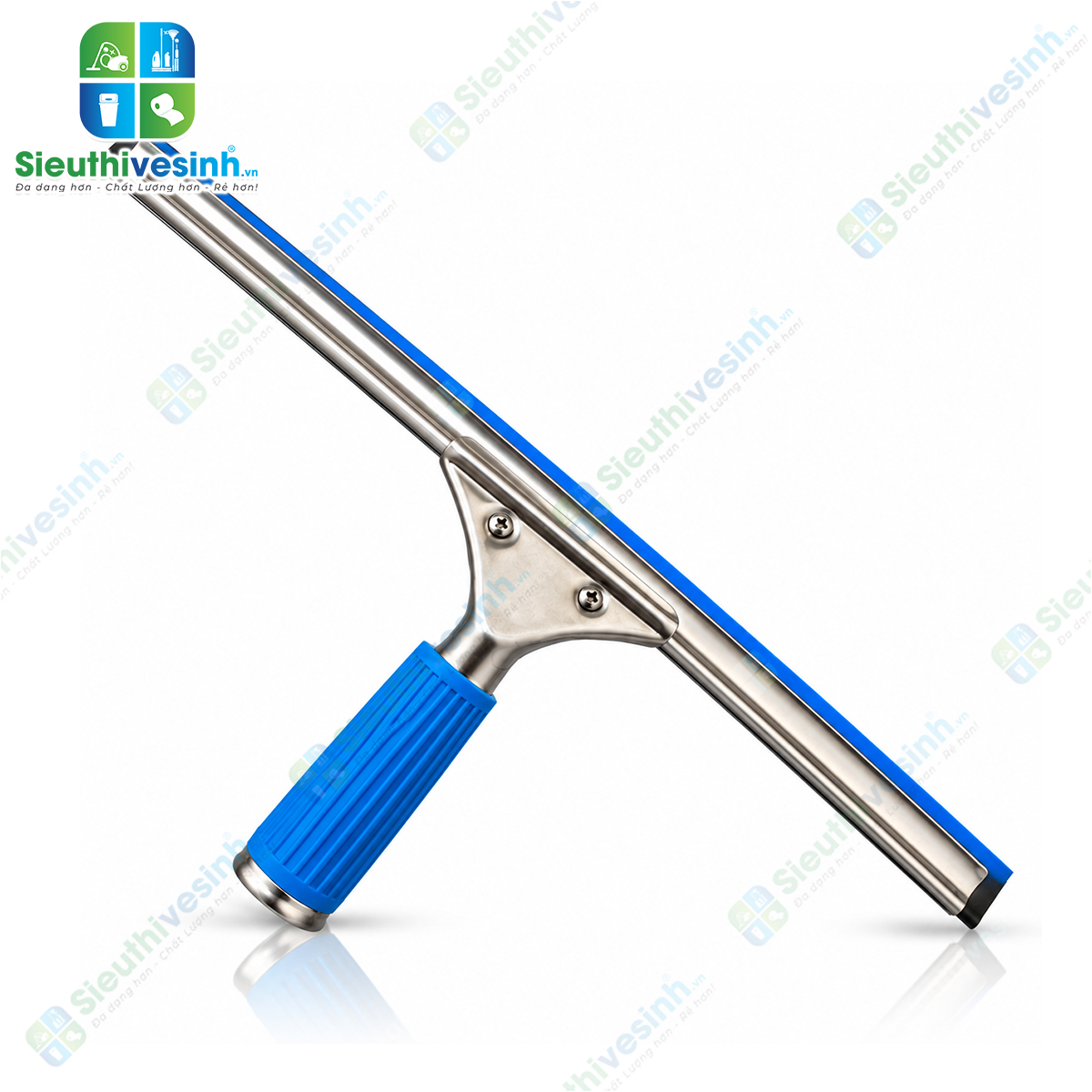 Cây gạt kính inox 35cm tay cầm xanh, dụng cụ gạt nước cửa kính, vách kính và kính nhà tắm.