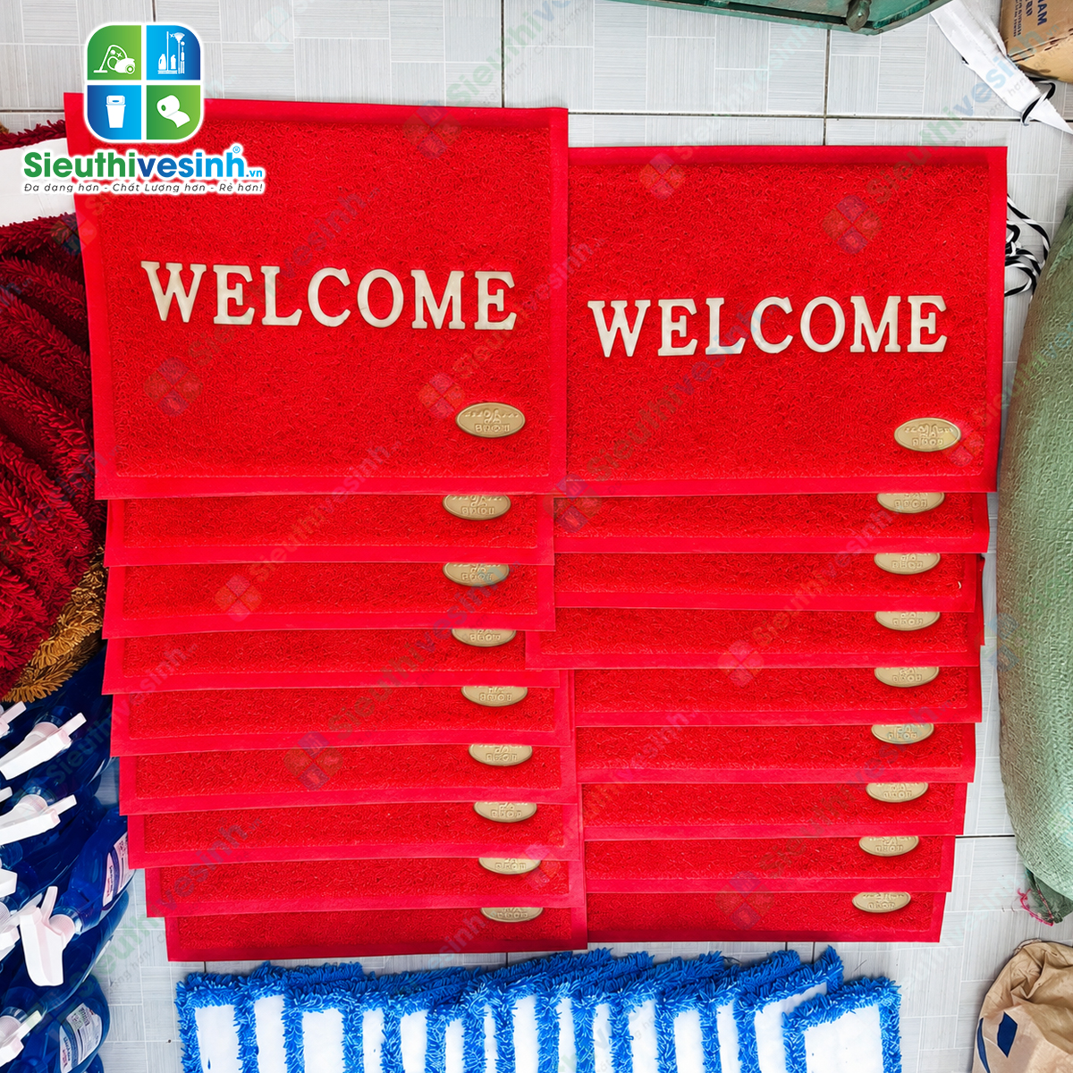 Thảm Welcome kích thước 40x60cm, phù hợp làm thảm chùi chân cửa ra vào, văn phòng, cửa hàng và gia đình.
