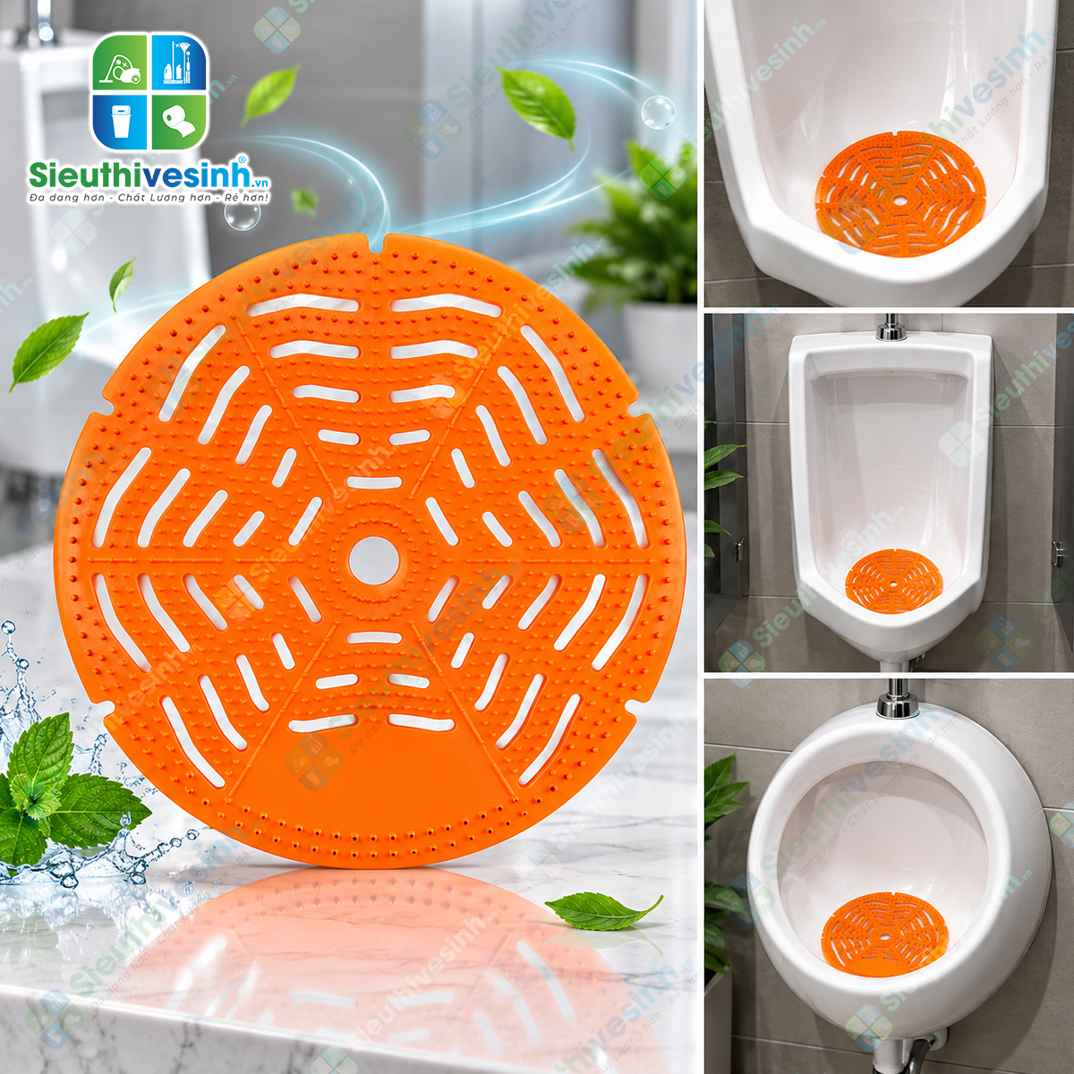 Miếng lót khử mùi bồn tiểu nam – thiết kế dạng lưới, đặt trực tiếp trong bồn tiểu, hỗ trợ kiểm soát mùi và hạn chế cặn bẩn.