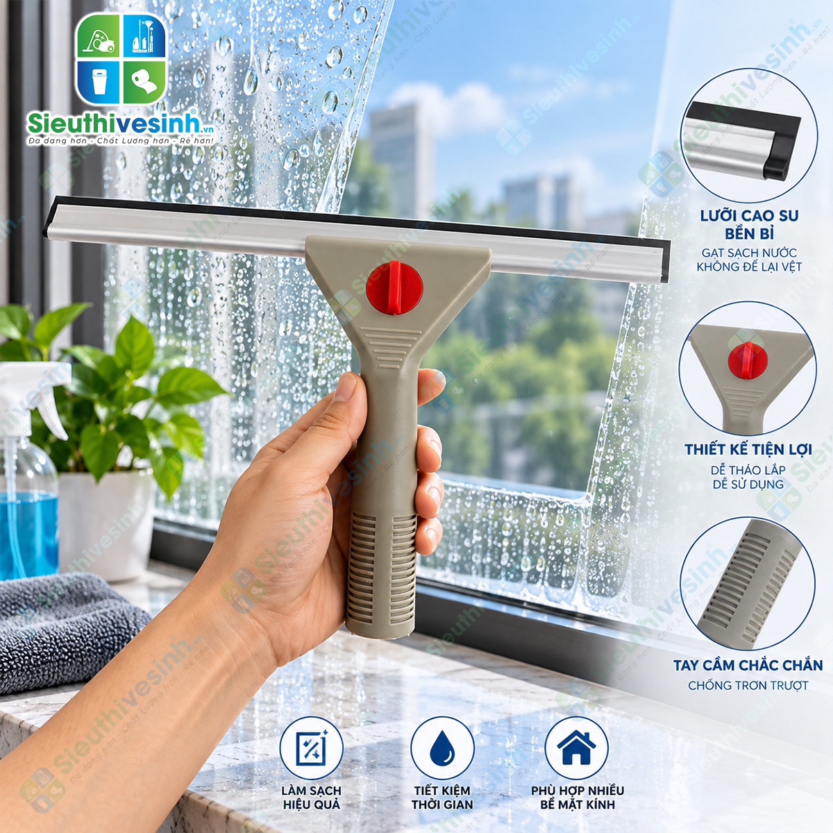 Cây gạt kính 35cm màu xám, dụng cụ gạt nước trên cửa kính, vách kính và kính nhà tắm.