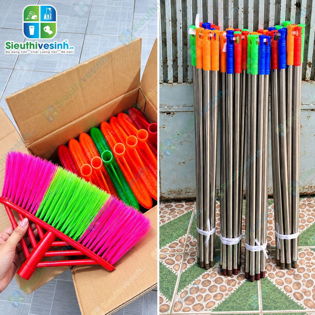 Chổi nhựa quét nước cán inox, dụng cụ quét và gom nước trên sàn nhà, nhà tắm và sân.