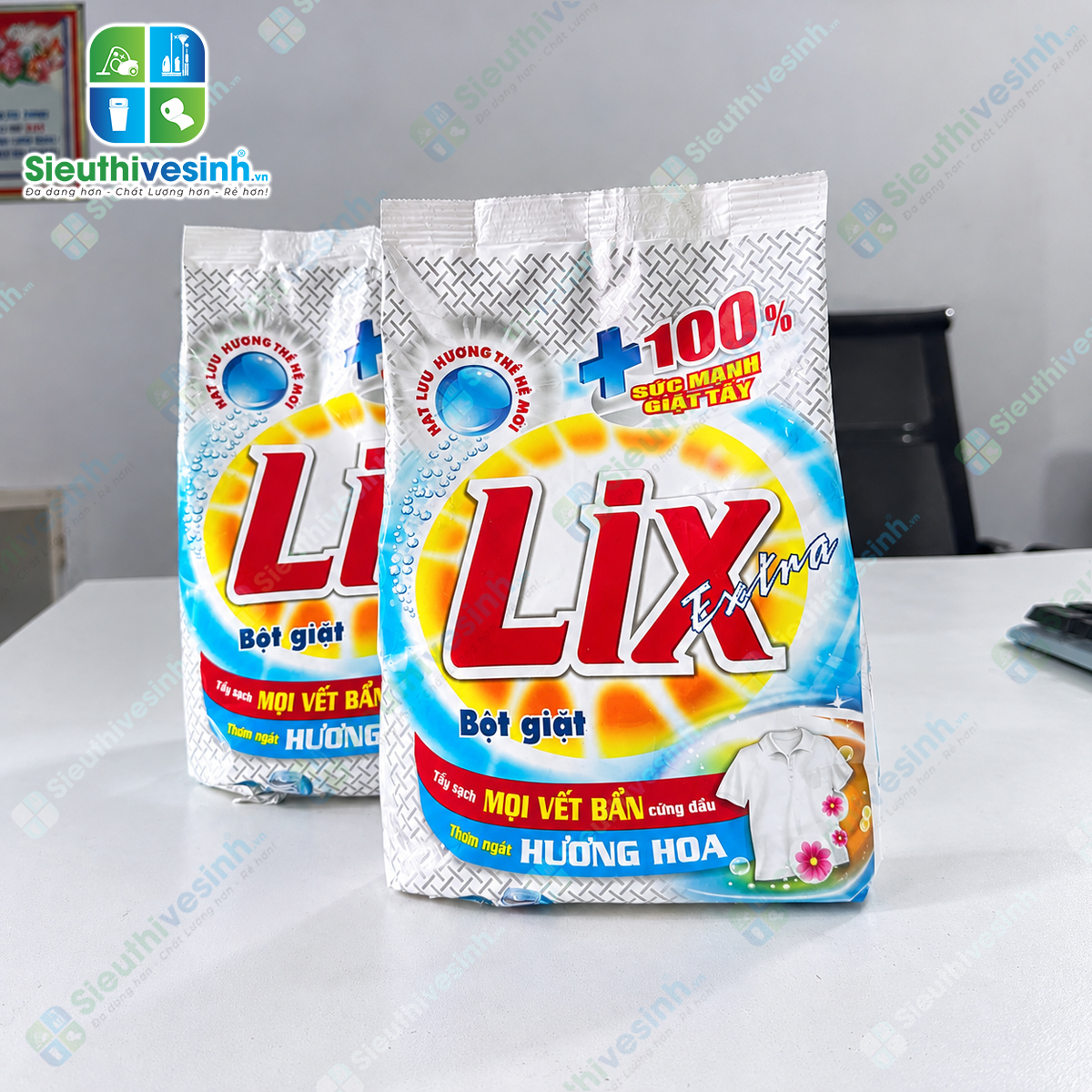 Bột Giặt Lix Đậm Đặc Hương Hoa 550g – hỗ trợ làm sạch quần áo và mang lại hương hoa dễ chịu sau khi giặt.