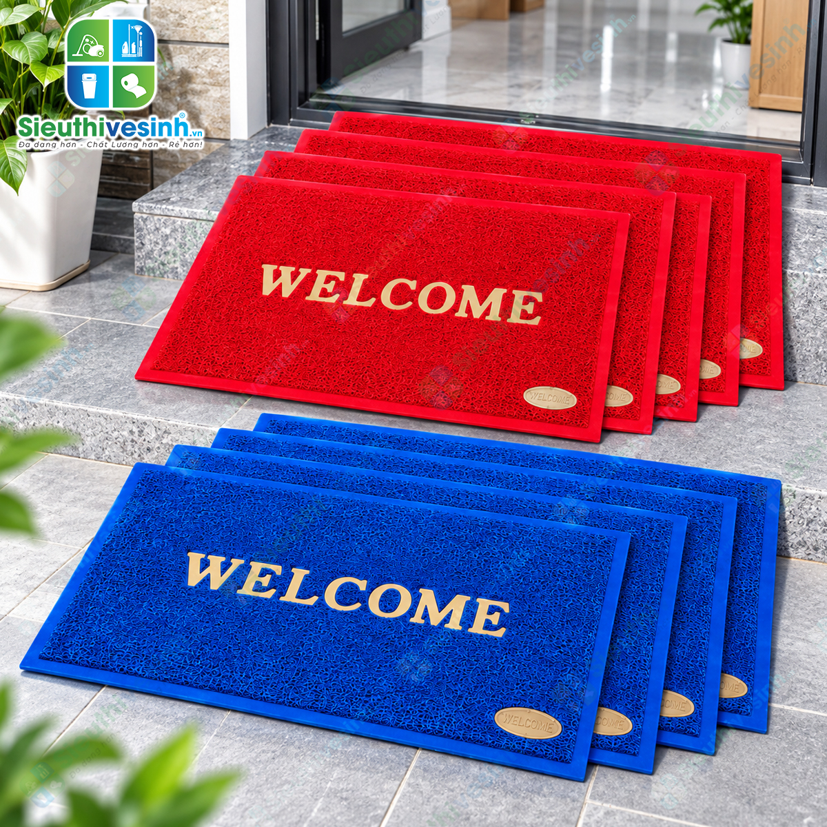 Thảm Welcome kích thước 40x60cm, phù hợp làm thảm chùi chân cửa ra vào, văn phòng, cửa hàng và gia đình.