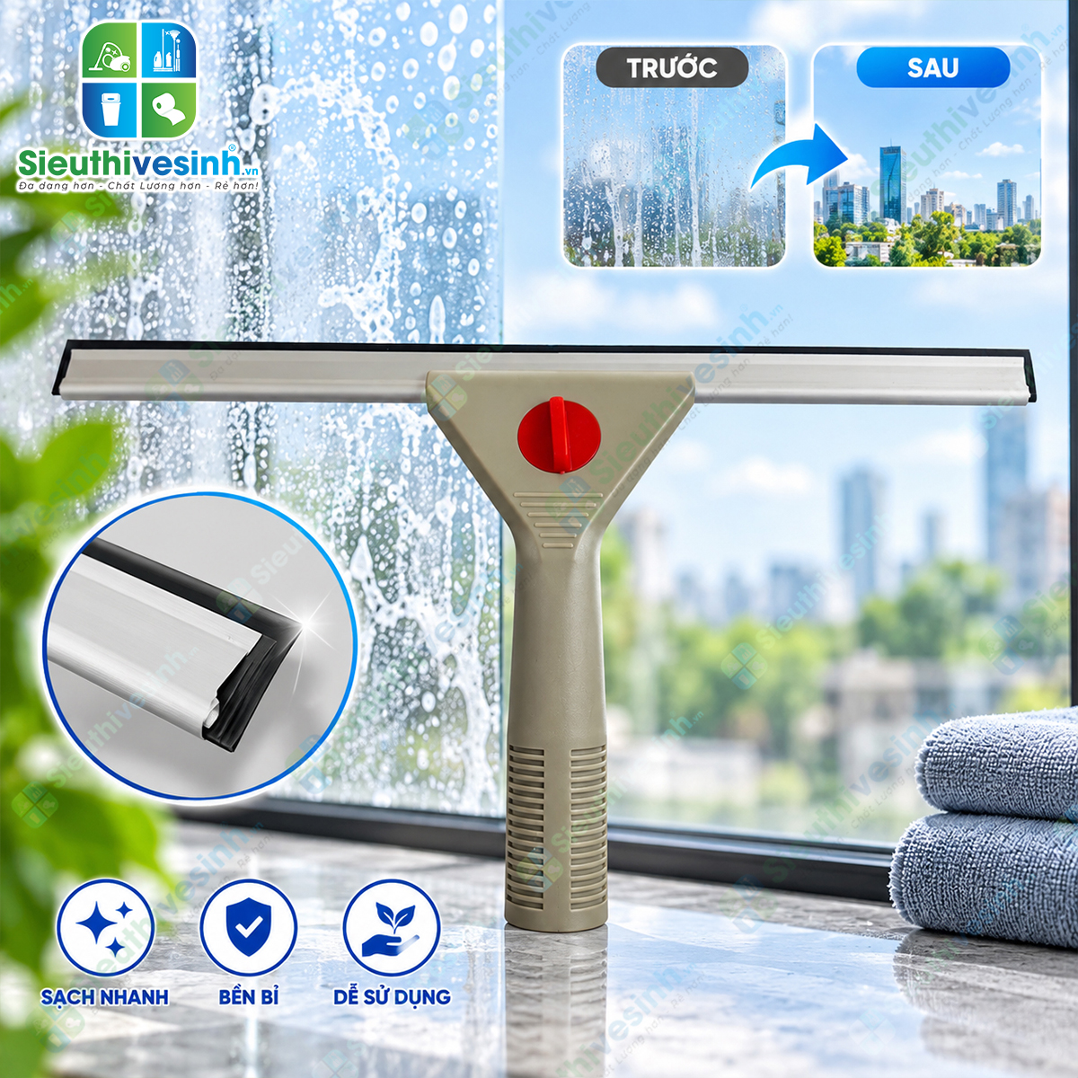 Cây gạt kính 35cm màu xám, dụng cụ gạt nước trên cửa kính, vách kính và kính nhà tắm.
