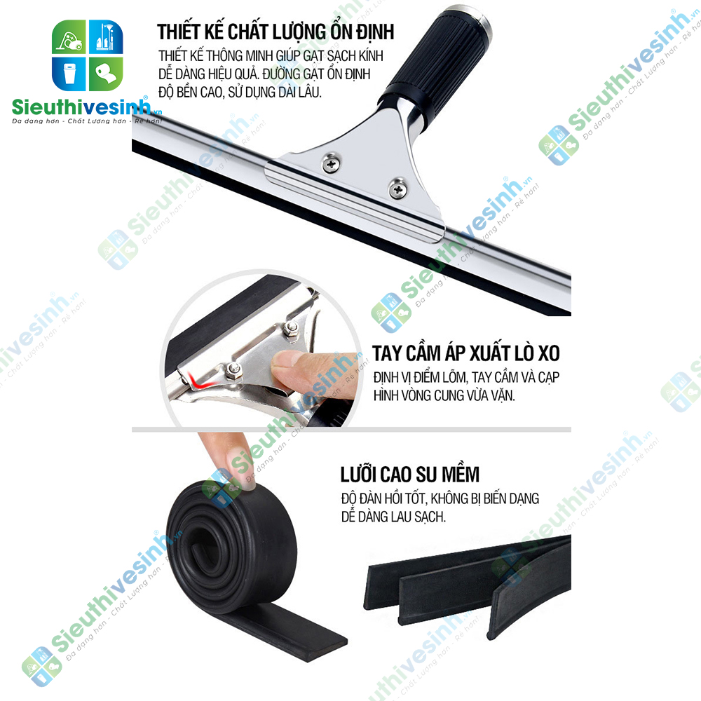 Cây gạt kính inox 35cm, dụng cụ gạt nước cửa kính, vách kính và kính nhà tắm.