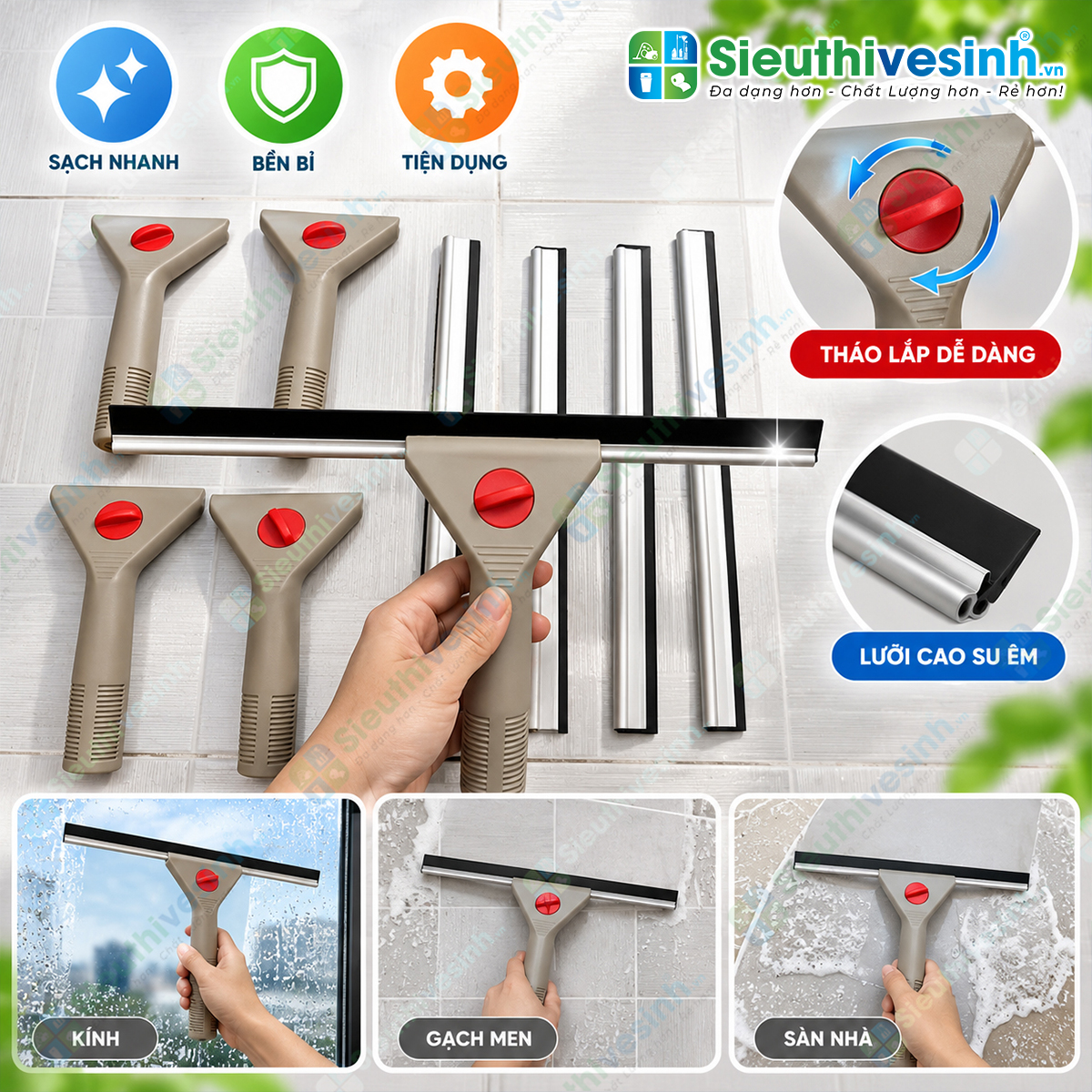 Cây gạt kính 35cm màu xám, dụng cụ gạt nước trên cửa kính, vách kính và kính nhà tắm.