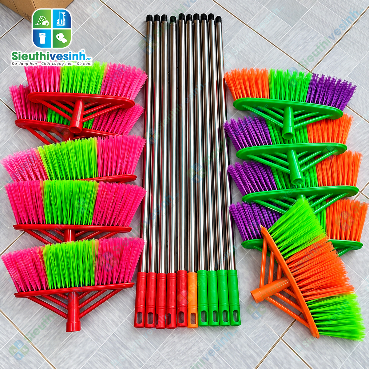 Chổi nhựa quét nước cán inox, dụng cụ quét và gom nước trên sàn nhà, nhà tắm và sân.
