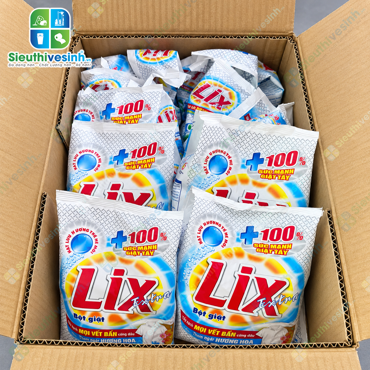 Bột Giặt Lix Đậm Đặc Hương Hoa 550g – hỗ trợ làm sạch quần áo và mang lại hương hoa dễ chịu sau khi giặt.