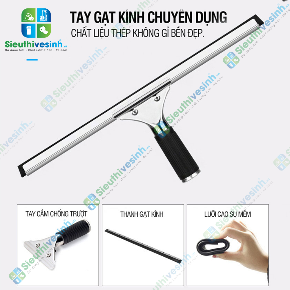 Cây gạt kính inox 35cm, dụng cụ gạt nước cửa kính, vách kính và kính nhà tắm.