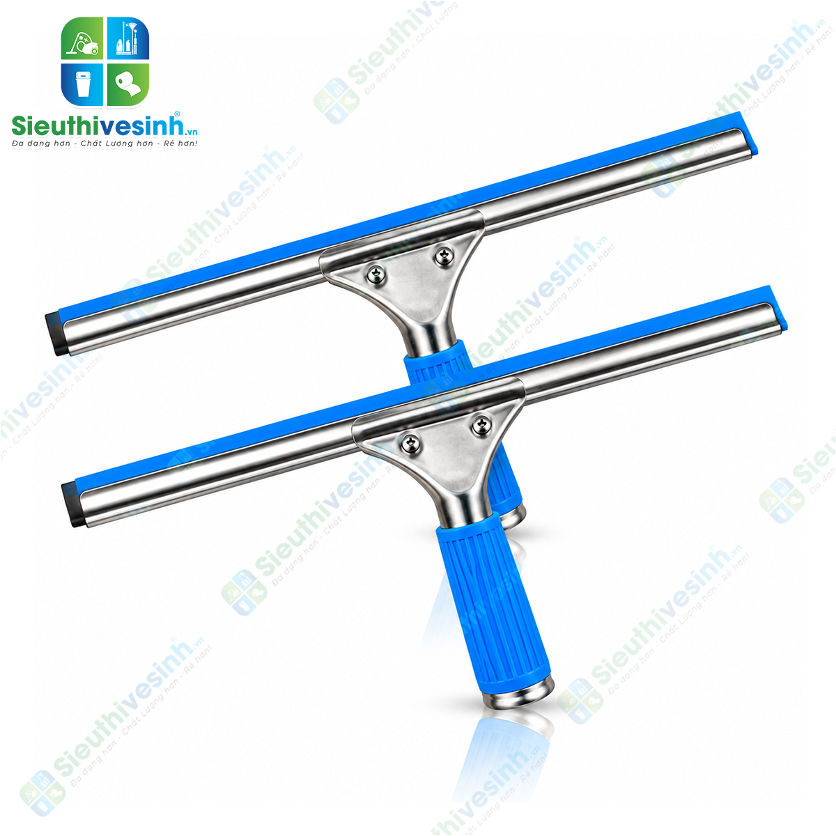 Cây gạt kính inox 35cm tay cầm xanh, dụng cụ gạt nước cửa kính, vách kính và kính nhà tắm.